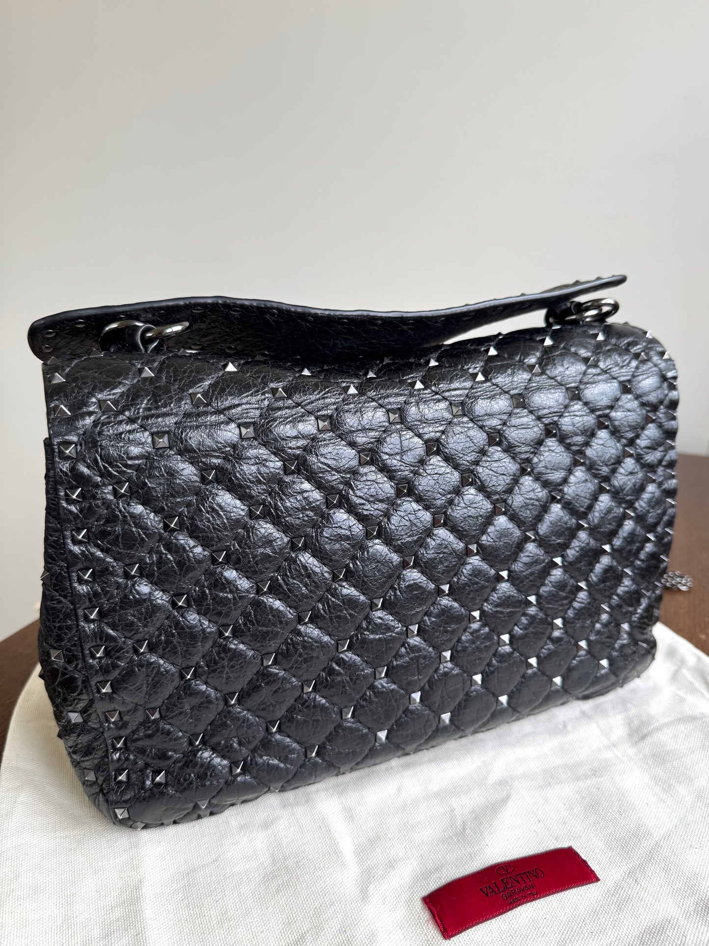 Pre-owned Valentino Garavani Rockstud Spike Large Black Leather Bag