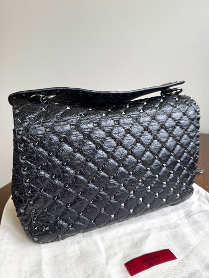 Pre-owned Valentino Garavani Rockstud Spike Large Black Leather Bag