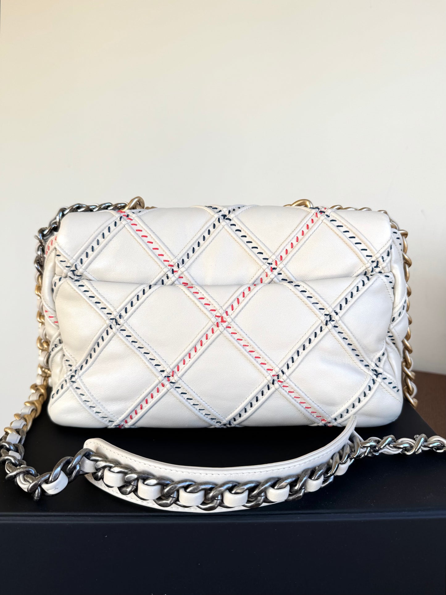 Pre-owned Chanel 19 Small Stitch Beige Lambskin Flap Bag Limited Edition