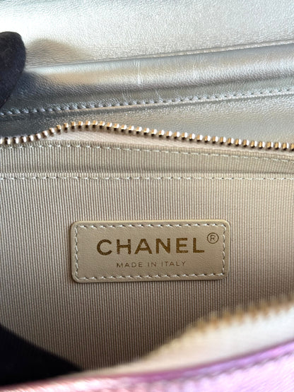 Pre-owned Chanel Like A Wallet Metallic Silver Pink Lambskin Flap Bag