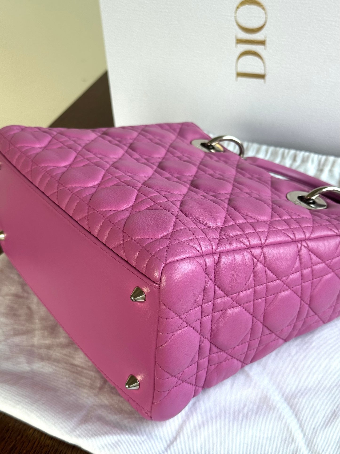 Pre-owned Dior Lady Dior Medium Pink Lambskin Bag