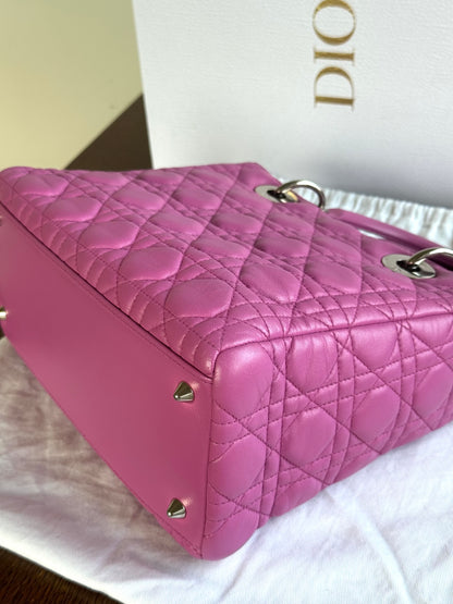 Pre-owned Dior Lady Dior Medium Pink Lambskin Bag