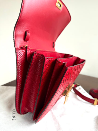 Pre-owned Céline Classic Box Medium Red Python Bag