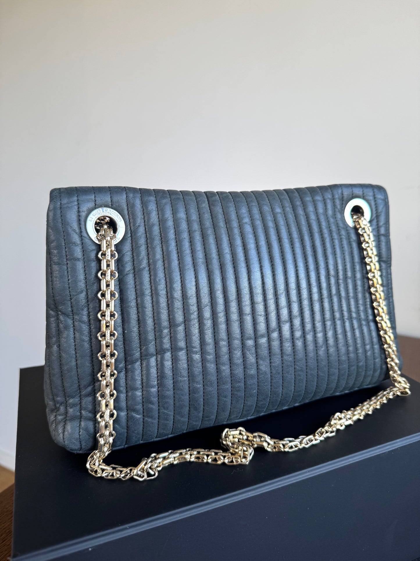 Pre-owned Chanel 2.55 Vertical Dark Grey Iridescent Leather Flap Bag