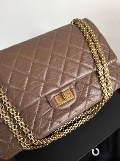Pre-owned Chanel 2.55 Reissue Large 226 Taupe Leather Flap Bag