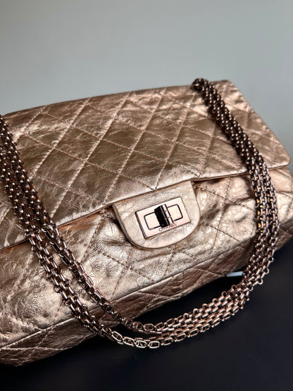 Pre-owned Chanel 2.55 Maxi Rose Gold Calfskin Leather Flap Bag