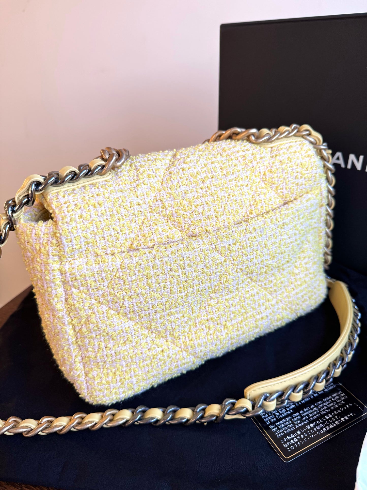 Pre-owned Chanel 19 Small Yellow Tweed Flap Bag