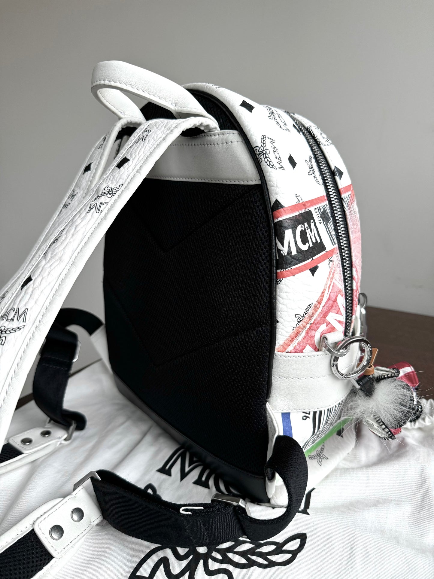Pre-owned MCM Stark Small White In Flight Print Visetos Backpack