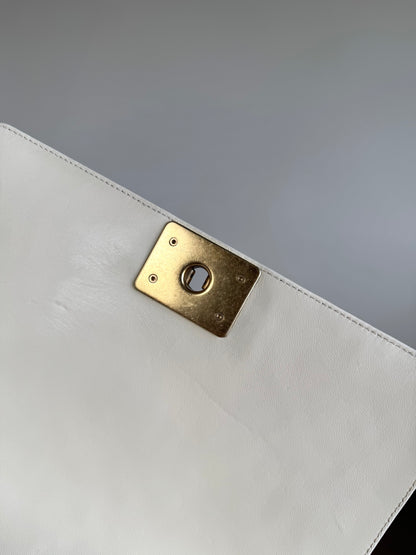 Pre-owned Chanel Boy Medium Embossed Cream Leather Bag