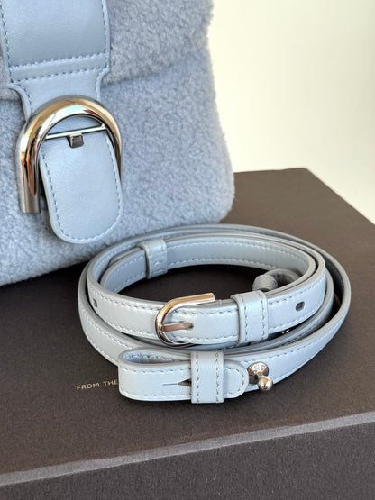 Pre-owned Delvaux Brillant Mini Sweet Cloud Teddy Ice Blue Wool Bag Limited Edition