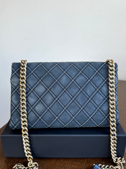 Pre-owned Chanel CC Stitch Quilted Blue Iridescent Leather Flap Bag