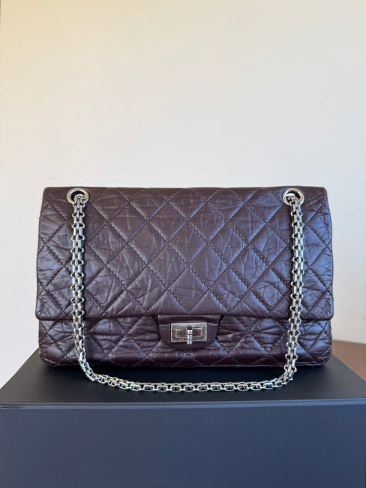 Pre-owned Chanel 2.55 Reissue Large 226 Dark Plum Brown Leather Flap Bag
