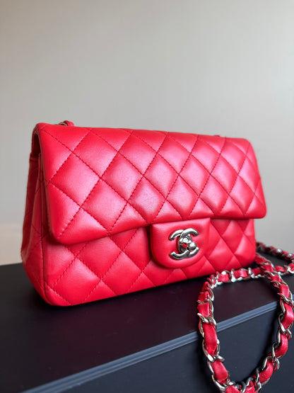 Pre-owned Chanel Timeless Mini Rectangle Coral Red Leather Bag