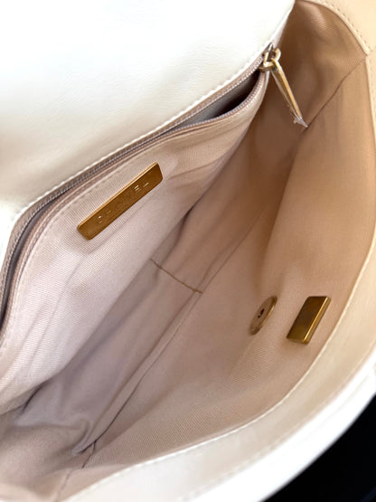 Pre-owned Chanel 19 Small White Lambskin Flap Bag