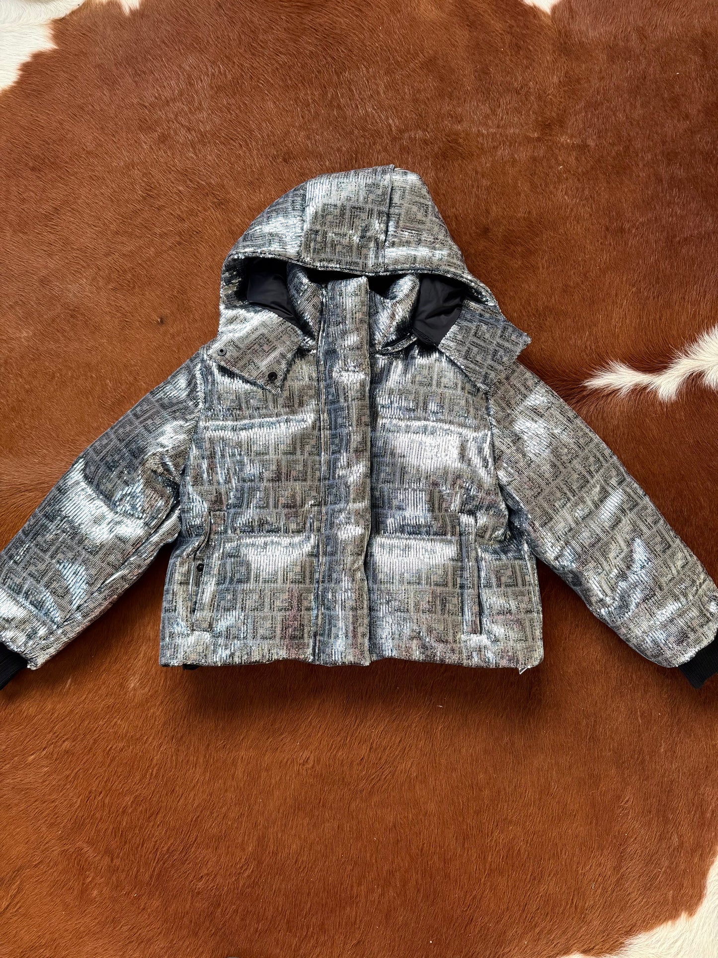 Pre-owned Fendi Silver Full Bomber Down Jacket