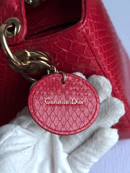 Pre-owned Dior Lady Dior Medium Red Python Bag
