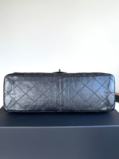 Pre-owned Chanel 2.55 Reissue Large 226 Black Calfskin Flap Bag