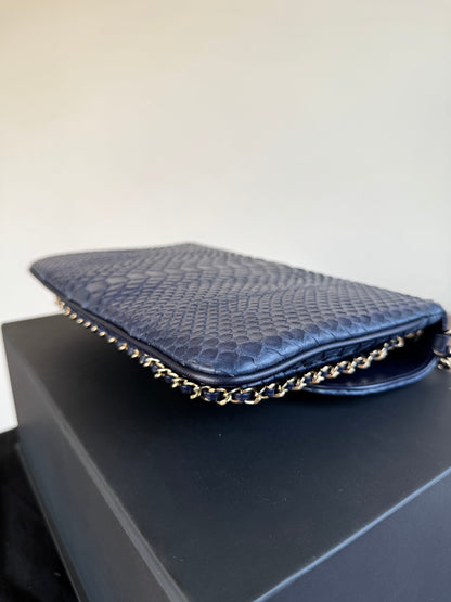 Pre-owned Chanel CC Chain Python Navy Flap Bag