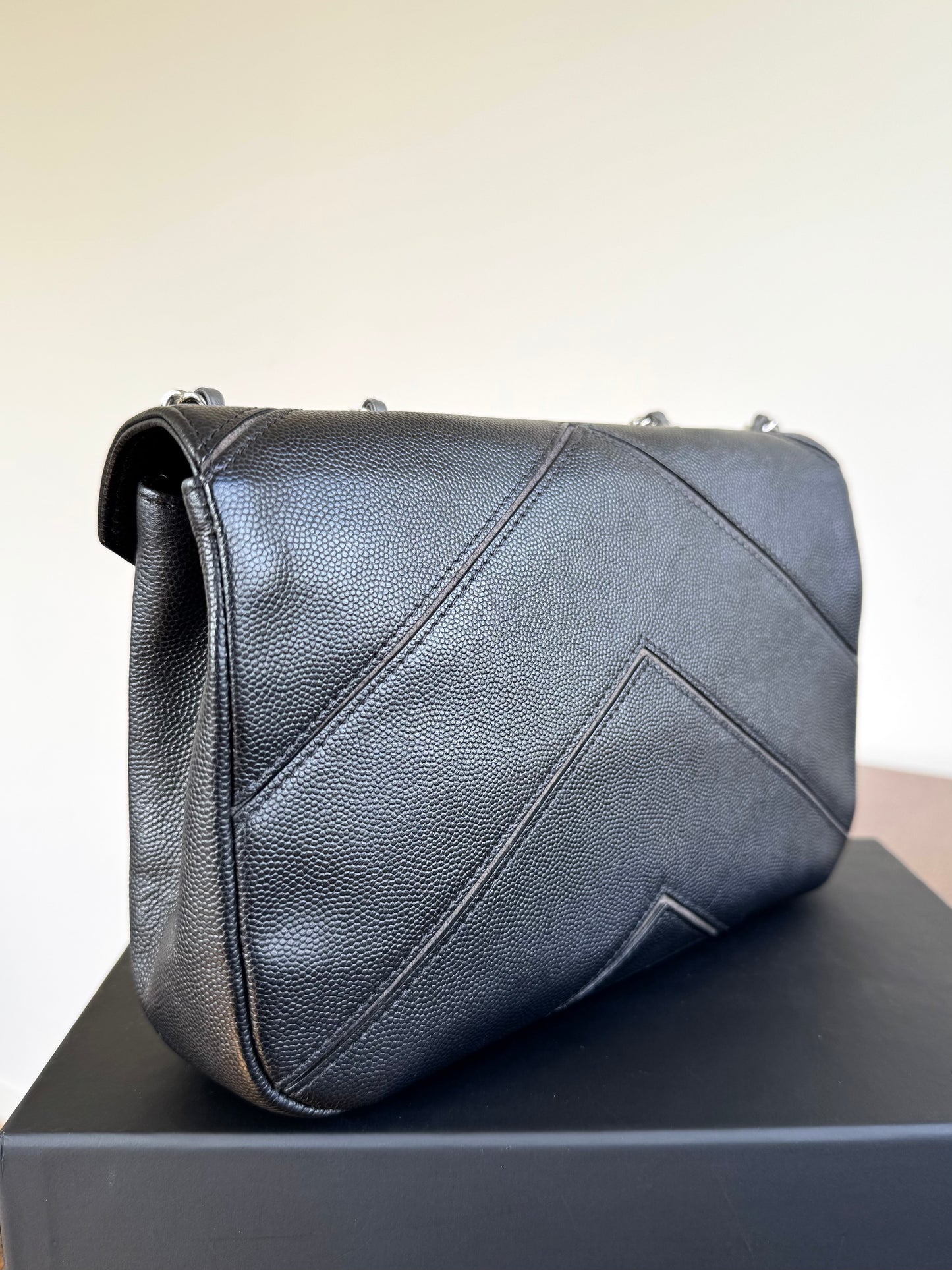 Pre-owned Chanel Marco Chevron Caviar Black Flap Bag