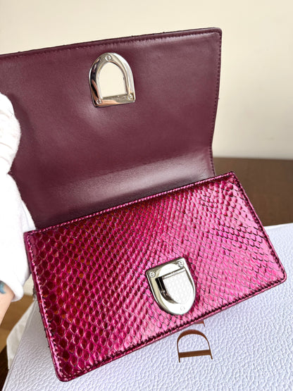 Pre-owned Dior Diorama Mini Metallic Rose Python Flap Bag