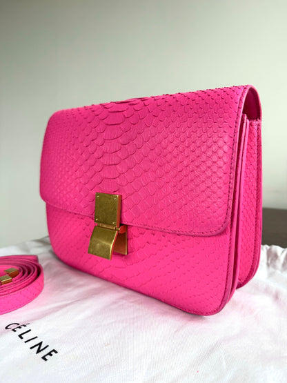 Pre-owned Céline Classic Box Medium Pink Python Bag