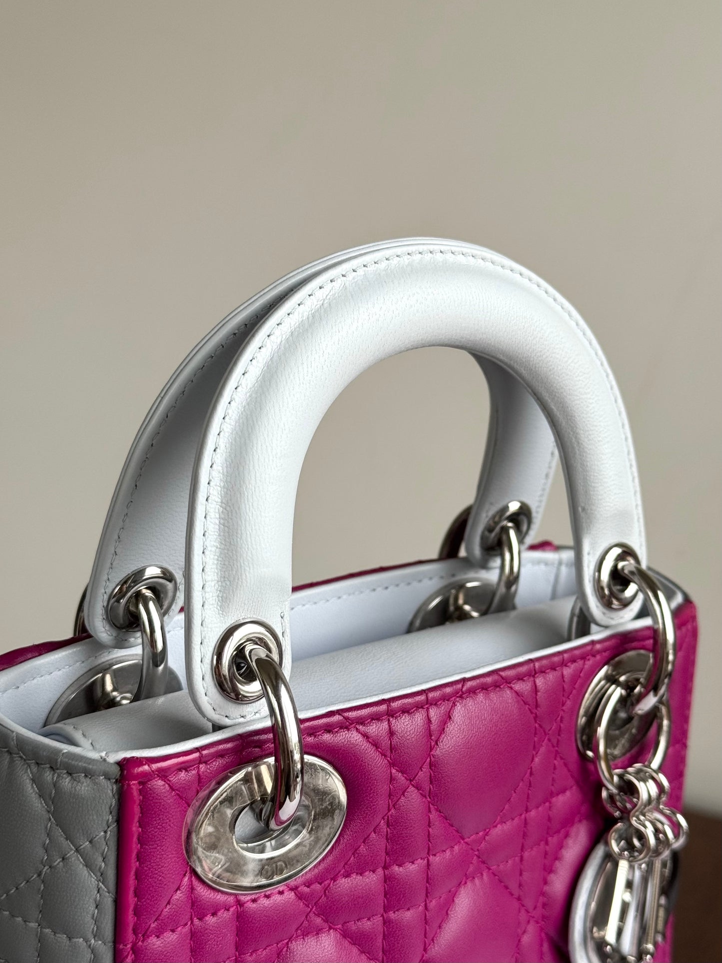 Pre-owned Dior Lady Dior Mini Multicolor Lambskin Cannage Bag