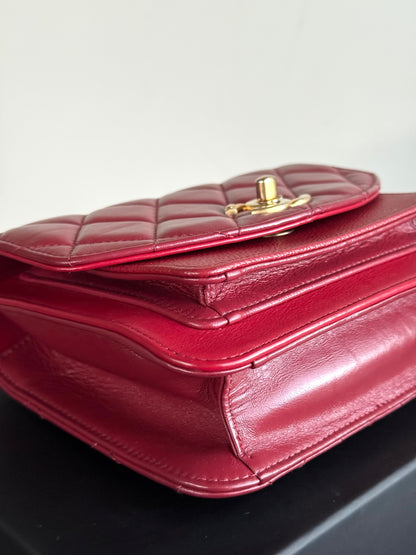 Pre-owned Chanel Top Chain Red Burgundy Caviar Flap Bag