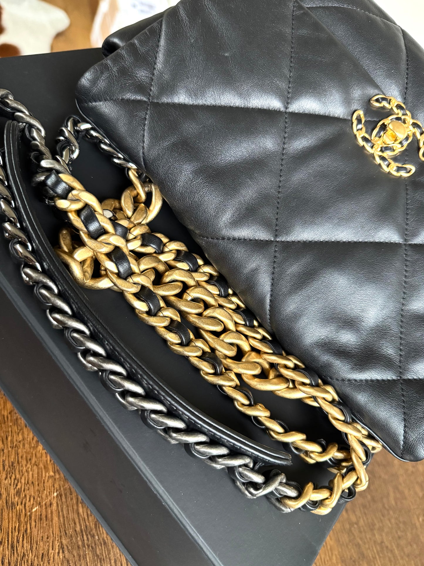 Pre-owned Chanel 19 Large Black Lambskin Flap Bag