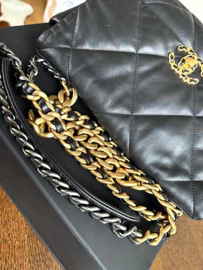 Pre-owned Chanel 19 Large Black Lambskin Flap Bag