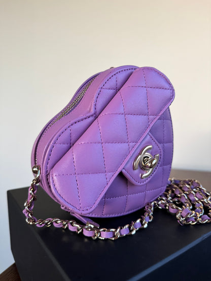 Pre-owned Chanel CC In Love Small Purple Leather Heart Bag