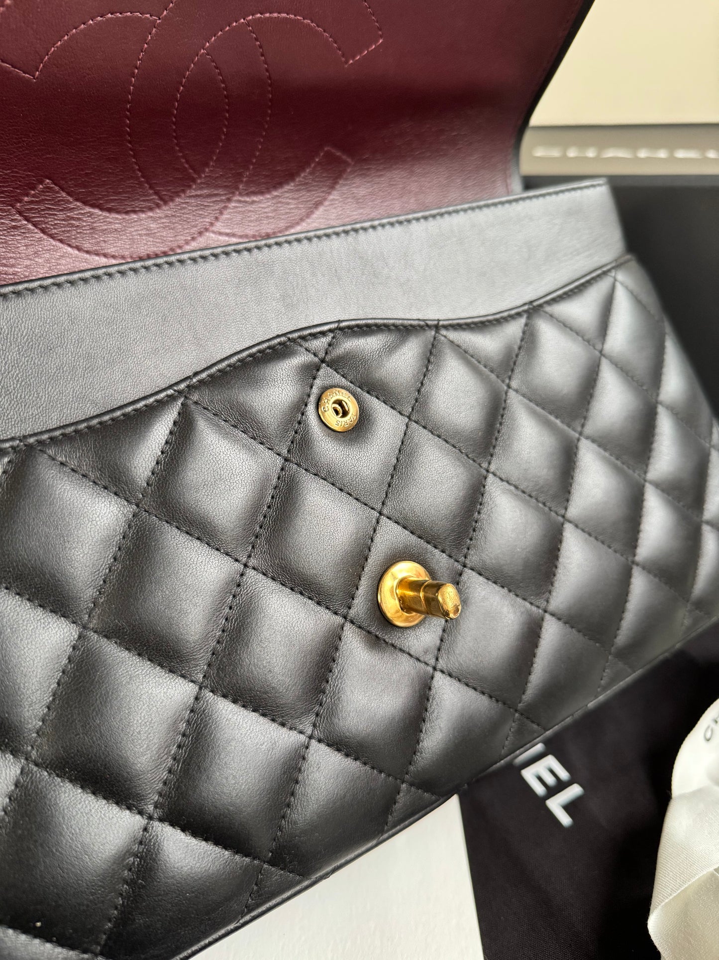 Pre-owned Chanel Timeless Classic Jumbo Black Lambskin Flap Bag