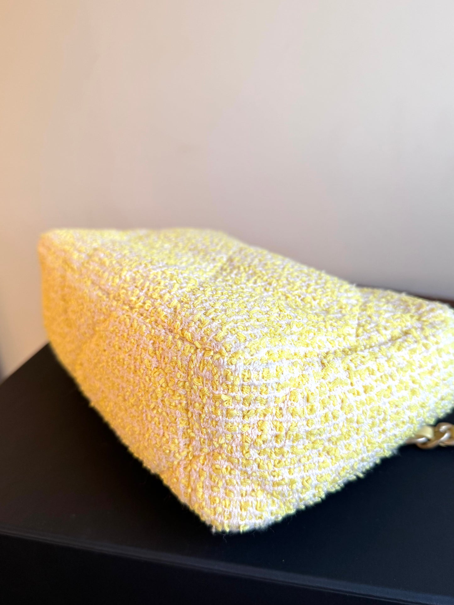 Pre-owned Chanel 19 Small Yellow Tweed Flap Bag