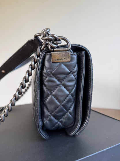 Pre-owned Chanel Boy Large Black Leather Multi-chain Flap Bag Limited Edition