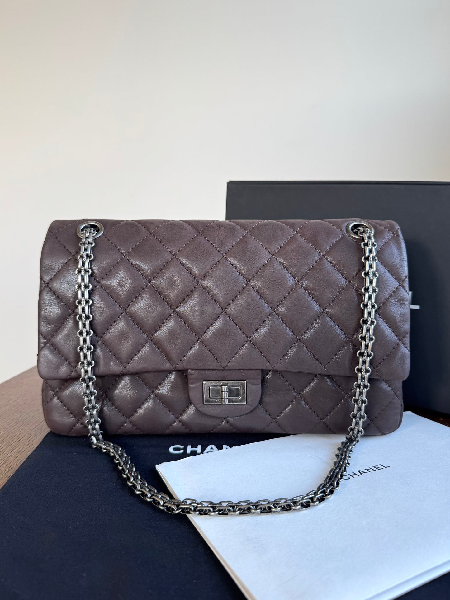 Pre-owned Chanel 2.55 Reissue Large 226 Chocolate Iridescent Leather Flap Bag