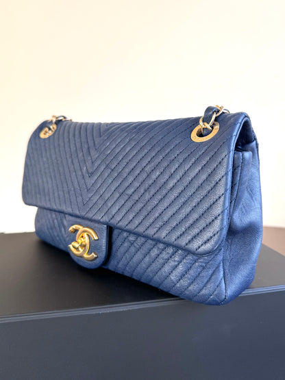 Pre-owned Chanel Timeless Standard Navy Calfskin Flap Bag