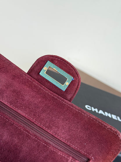 Pre-owned Chanel 2.55 Reissue Small 224 Burgundy Suede Flap Bag