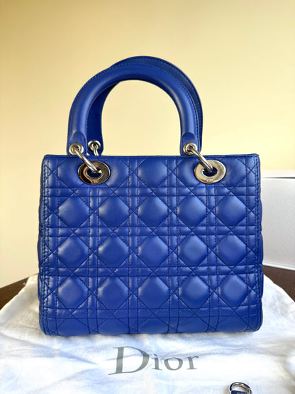 Pre-owned Dior Lady Dior Medium Blue Lambskin Bag