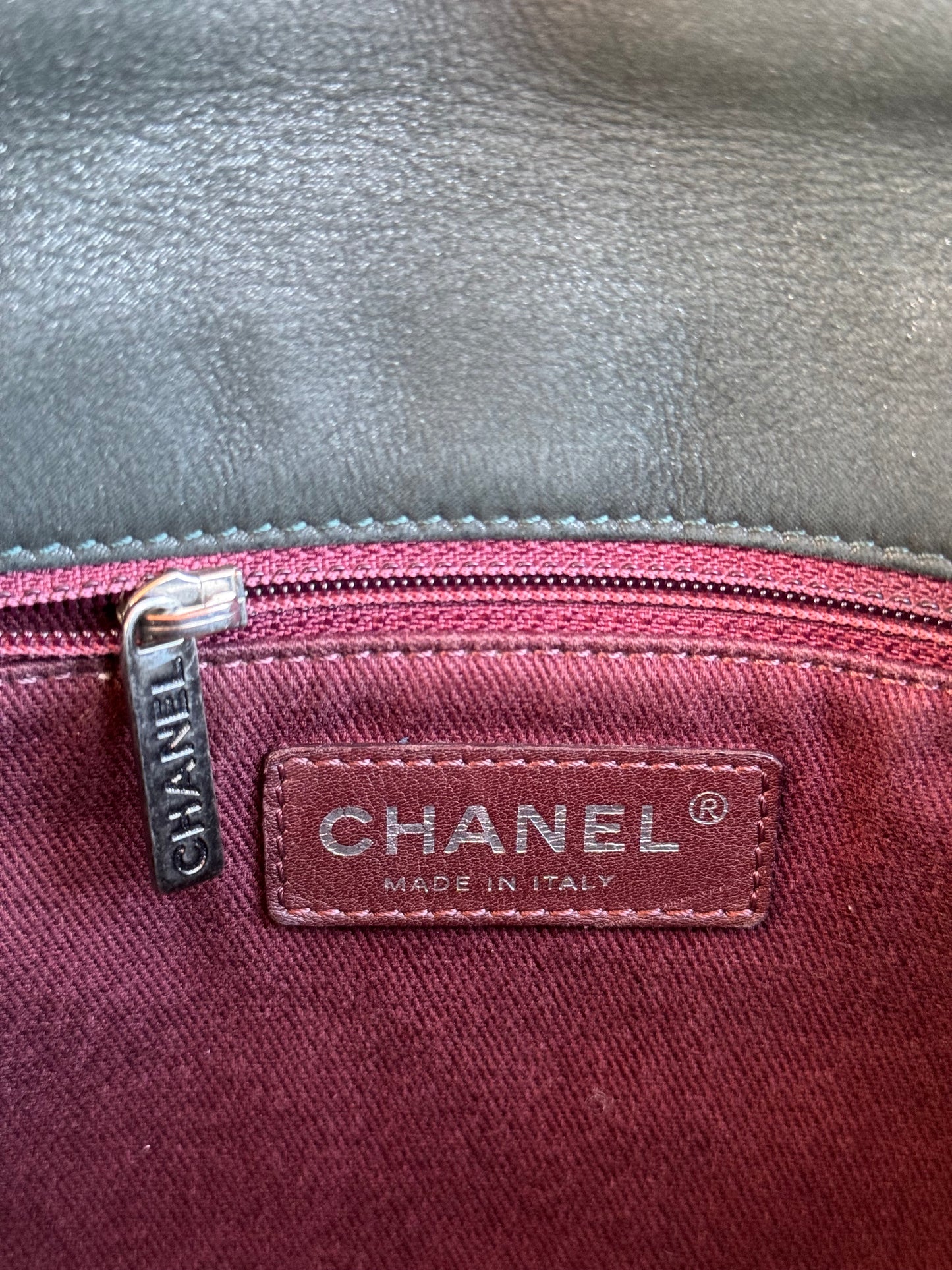 Pre-owned Chanel In The Mix Jumbo Dark Green Iridescent Leather Flap Bag