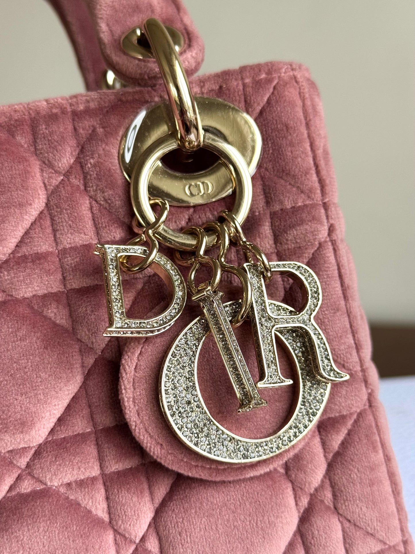 Pre-owned Dior Lady Dior Mini Crystal Dusty Rose Velvet Bag Limited Edition