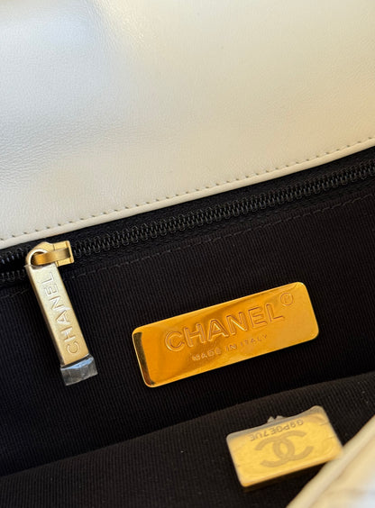 Pre-owned Chanel 19 Large White Lambskin Flap Bag