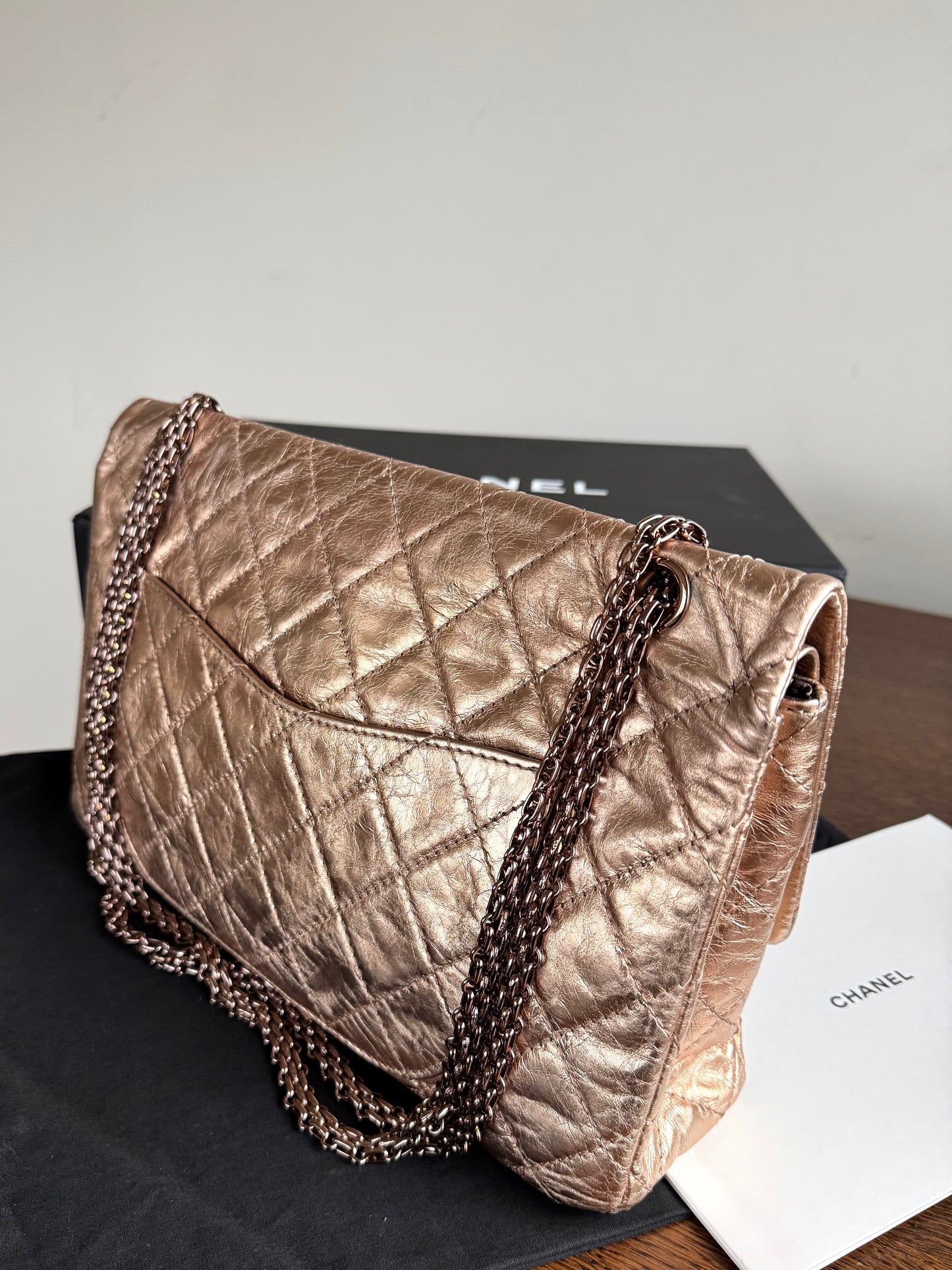 Pre-owned Chanel 2.55 Maxi Rose Gold Calfskin Leather Flap Bag