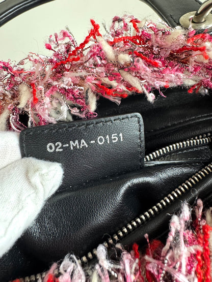 Pre-owned Dior Lady Dior Medium Black Pink Tweed Bag