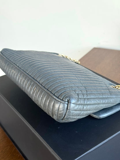 Pre-owned Chanel 2.55 Vertical Dark Grey Iridescent Leather Flap Bag