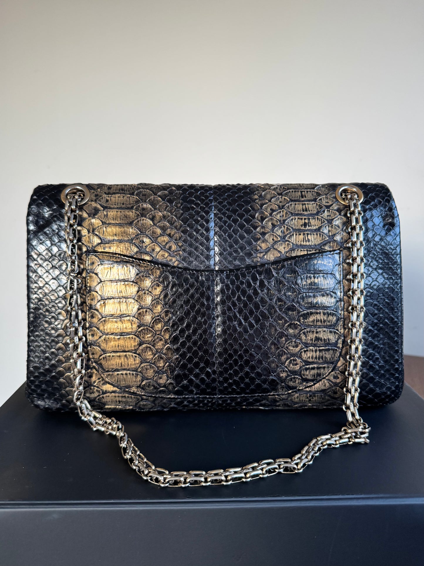 Pre-owned Chanel 2.55 Reissue Large 226 Black Gold Python Flap Bag