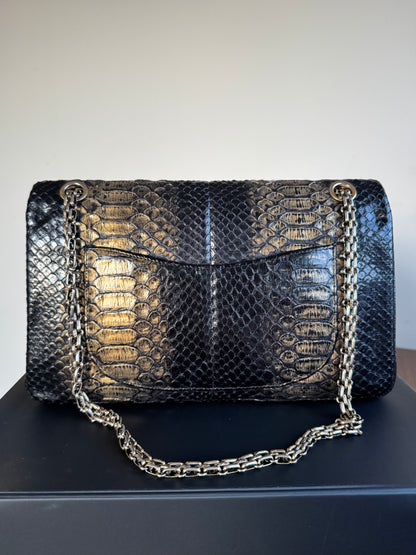 Pre-owned Chanel 2.55 Reissue Large 226 Black Gold Python Flap Bag