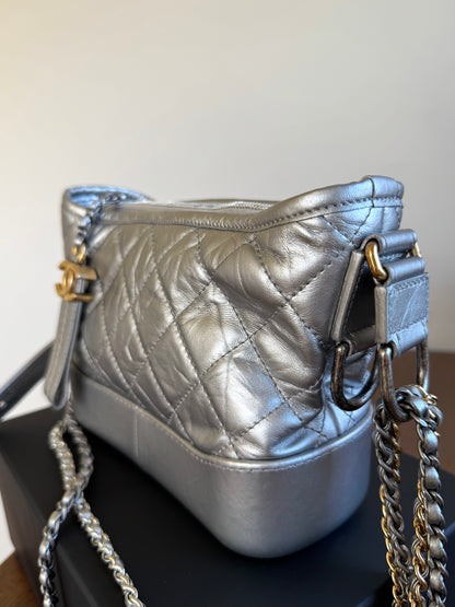 Pre-owned Chanel Gabrielle Small Silver Leather Hobo Bag