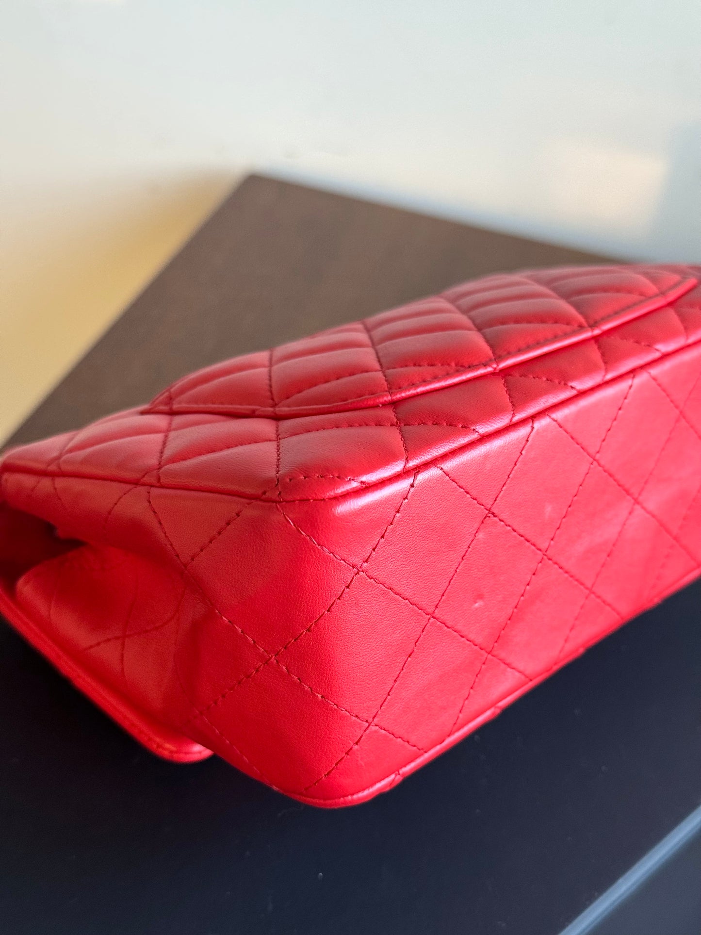 Pre-owned Chanel Timeless Mini Rectangle Coral Red Leather Bag