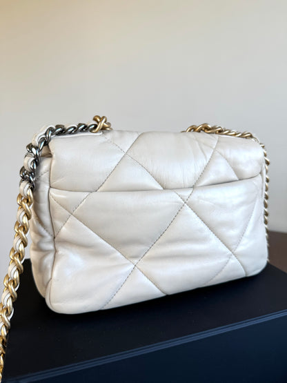 Pre-owned Chanel 19 Small Beige Lambskin Flap Bag