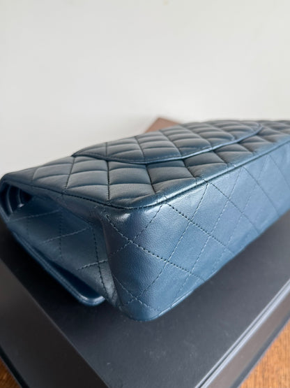 Pre-owned Chanel Timeless Classic Medium Marine Blue Lambskin Flap Bag