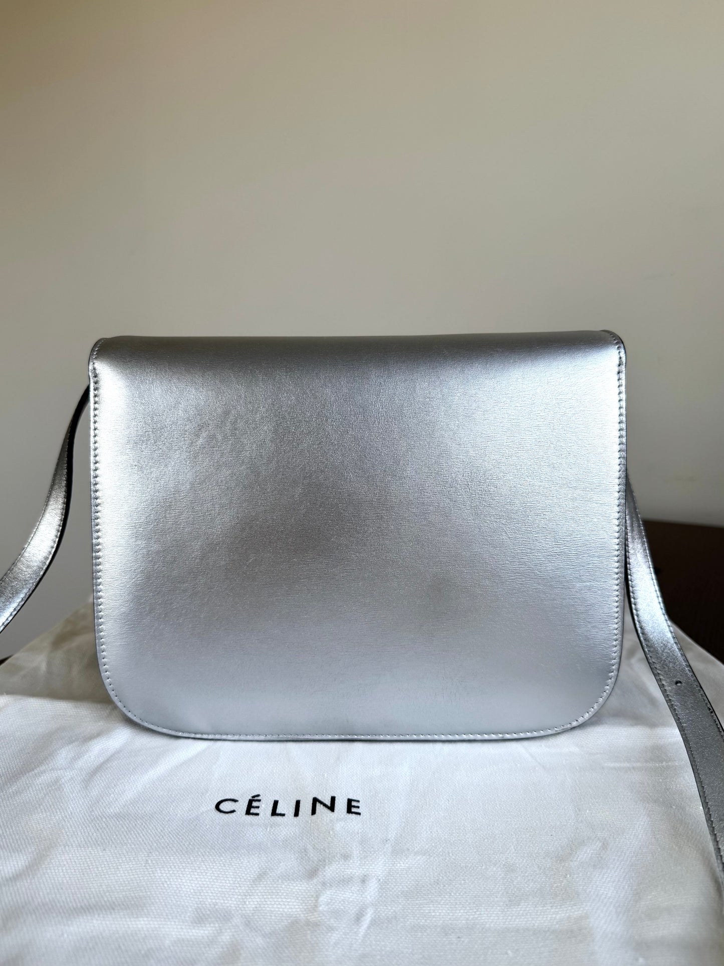 Pre-owned Céline Classic Box Medium Silver Leather Bag